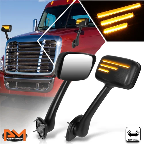 For 08-17 Freightliner Cascadia Amber Sequential LED Signal Side Hood Mirrors