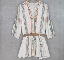 Alice + Olivia Dress Womens 0 Ivory Tribal Embroidered Dropwaist Boho Festival