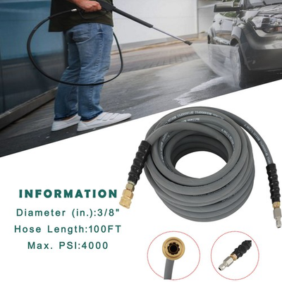 #ad 100ft 3 8quot; Pressure Washer Hose 4000 PSI Gray With Couplers. $87.68
