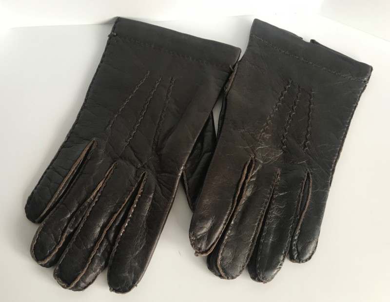 Vintage BROWN Acrylic Lined Leather GLOVES With Top Stitching Men’s 9 1/2 ITALY
