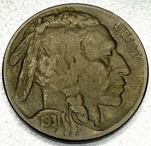 1931-S Buffalo Nickel, Fine Condition Semi Key Date 5 cent US Coin- SV115