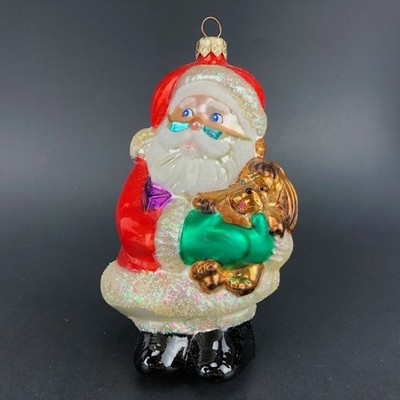 Komozja Poland Glass Christmas Ornament Santa with Puppy AP 442