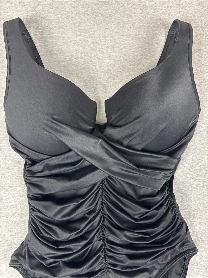 Купальник Miraclesuit 1 штука черный с рюшами размер США 16 с подкладкой для похудения пуш-ап - Изображение 2 из 4