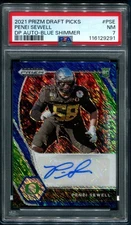 Penei Sewell -- PSA 7 -- Blue Shimmer /13 Auto -- 2021 Prizm Draft -- Bad Corner