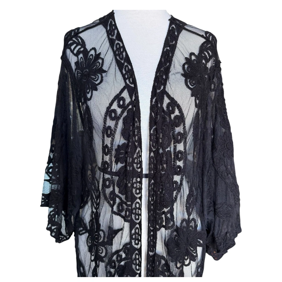 Torrid Black Sheer Lace Kimono Coverup Duster Cardigan Boho Festival Plus Size - Image 2 of 4