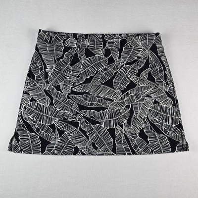 Rafaella Comfort Tropical Leaf Skort Women XXL Black White Stretch Pull On Mini
