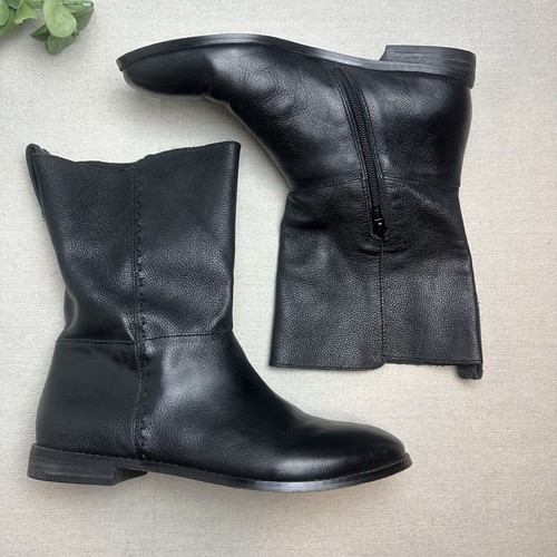 Bota Lands' End para mujer talla 8 de cuero granulado negra cremallera de becerro ecuestre clásica - Imagen 3 de 13