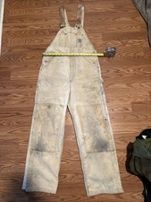 Vintage Carhartt Duck Bib Overalls 36x29 Beige Quilt Lined Double Knee Workwear