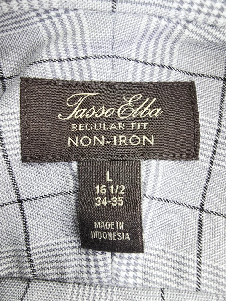 Tasso Elba Regular Fit Non Iron Size Large 16.5 34-35 Gray Check French Cuff - Image 4 of 4