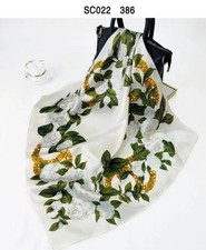 26"X26"White Camellia Print Pure Mulberry Satin Silk 12momme Scarf 65x65cm5-88