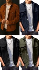 Men's Corduroy Button Down Shirt Long Sleeve Jacket w/ Pockets Size M