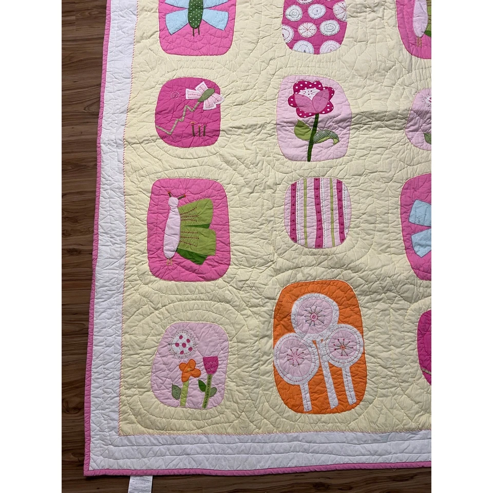 Edredón Pottery Barn Kids Twin Mariposa Flor Retazos Amarillo Rosa Verde Foto 2 de 4