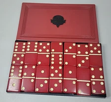 VTG 50's Crisloid Top Grade Red Bakelite Standard Dominoes Set in Case