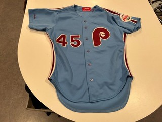 original 1987 GREG JELKS PHILADELPHIA PHILLIES game worn BASEBALL JERSEY