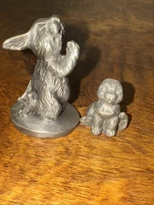 Vintage Hudson Pewter Miniature Bunny 3/4” And 1 1/2” Praying Rabbit Bunny