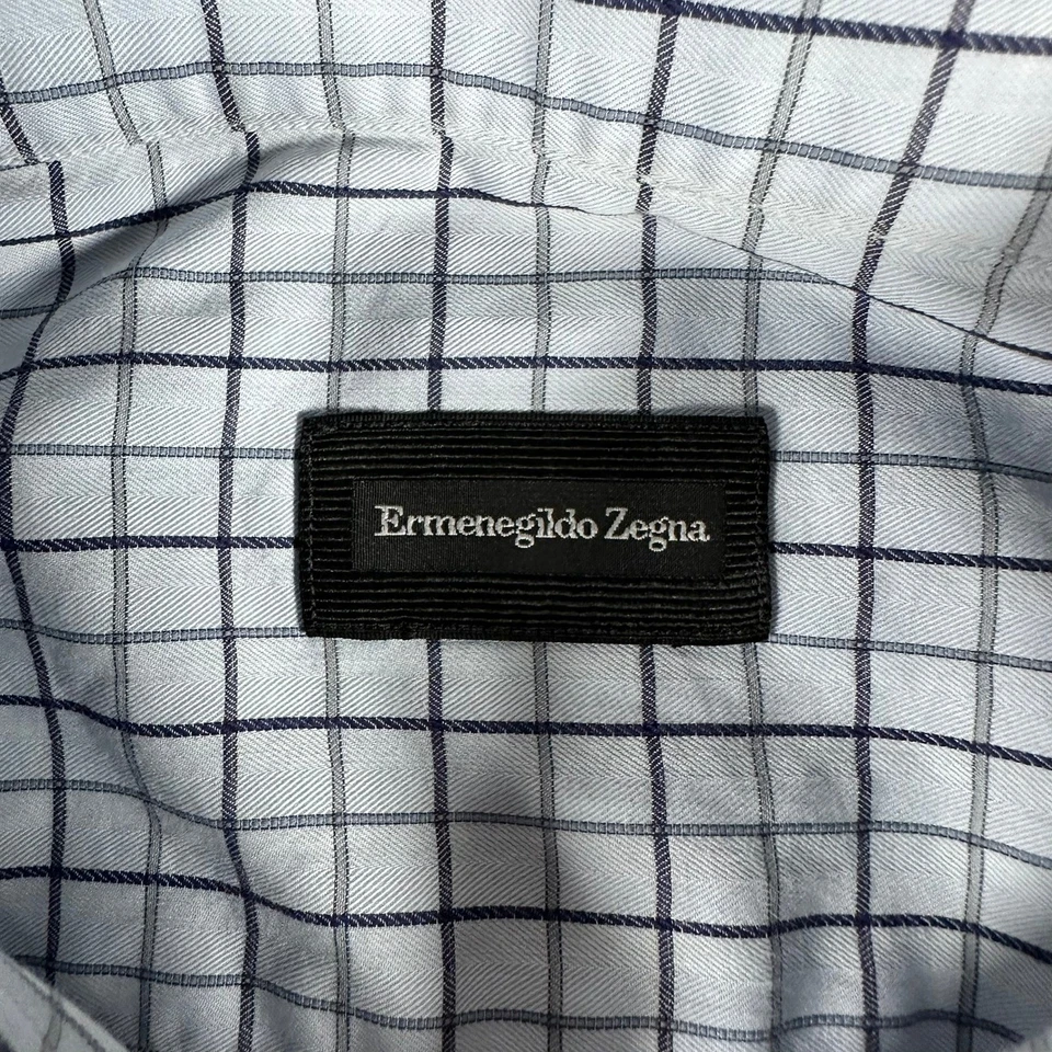 Camisa de vestir Ermenegildo Zegna para hombre azul a cuadros talla 43 17 hecha en Italia Foto 4 de 4