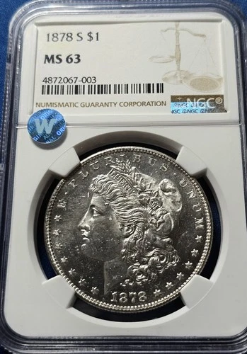 1878 S $1 Morgan Silver Dollar NGC MS63 Uncirculated Coin. Flashy!