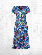 Womens Joe Browns Short Sleeve Lyla Floral Crinkle Dress Blue