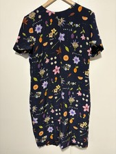Maggy London Dress Womens 12 Navy Floral Silk Sheath Casual Work Party