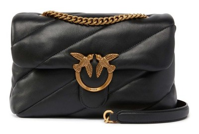 PINKO Love Puff Classic CL Sheep Nappa M Umhängetasche Black - Antique Gold Neu