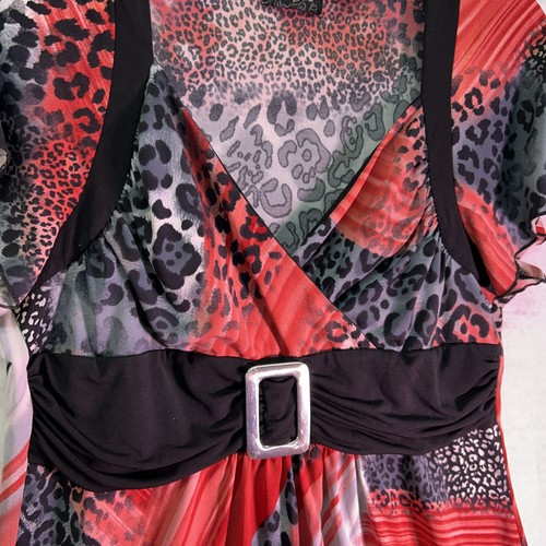 y2K Belted Leopard Longline Babydoll Top Tempted Red And Black Blouse Size Xl - Picture 3 of 14