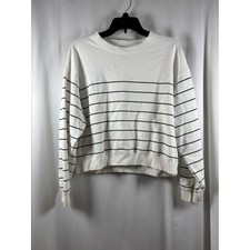 American Eagle Womens Medium White Black Striped Crewneck Relaxed Sweatshirt
