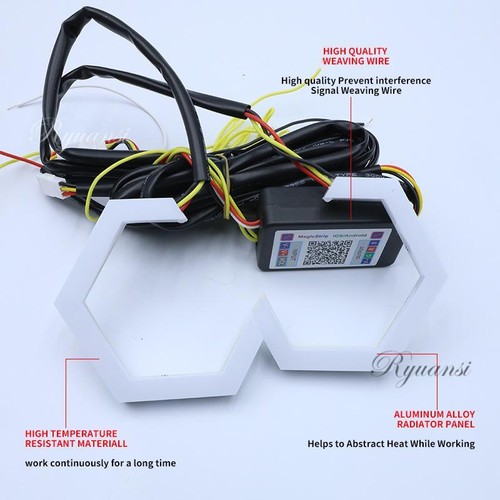 Hexagon LED RGB Angel Eyes Bluetooth Hex Halo Light Rings App Controller Tuning - Bild 6 von 6