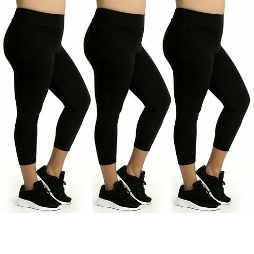 3 Pc Women's Yoga Pants Capri Leggings High Waist Fitness Sports Soft Size Xl