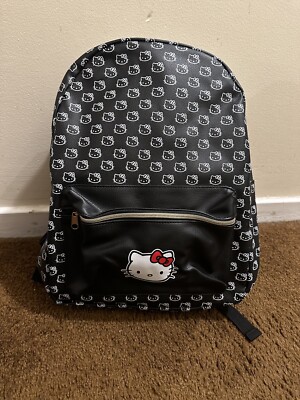 black hello kitty backpack with red bow Sanrio Hello Kitty Black Backpack White Pattern Red Bow Women Girls