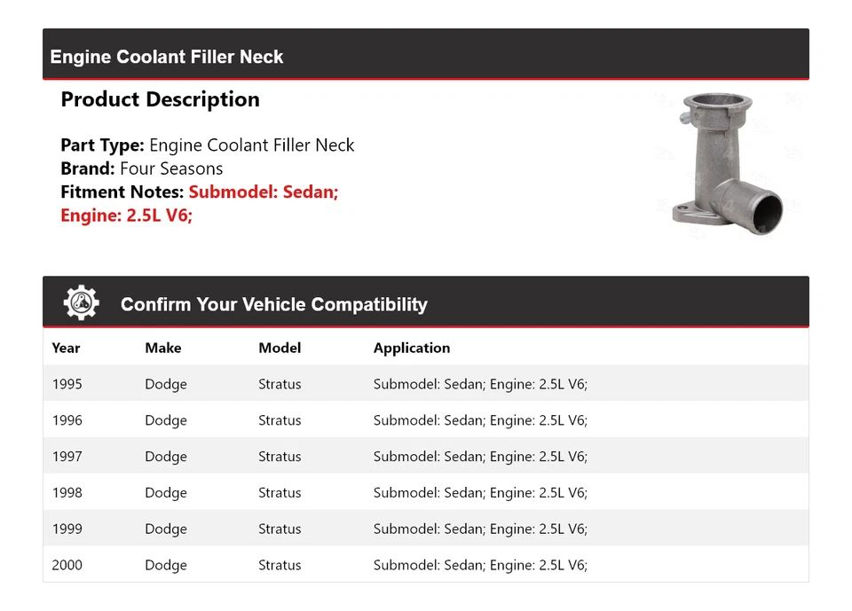 Para Dodge Stratus 1995-2000 sedán motor V6 de 2,5 L cuello de llenado de refrigerante 4 estaciones Foto 2 de 4