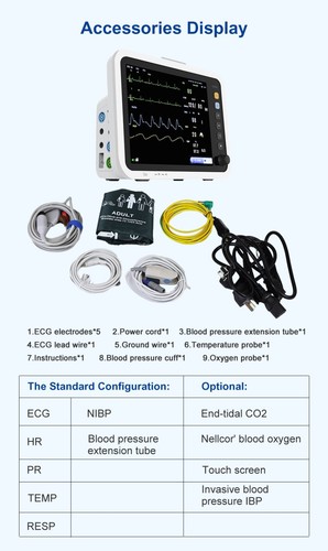 2* Patient Vital Signs Monitoring 12.1" ECG/NIBP/TEMP/RESP/SPO2/PR ICU Bedside - Picture 12 of 14