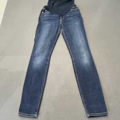 7 For All Mankind Maternity Jeans 26 Skinny Belly Panel Dark Blue Wash Stretch - Picture 2 of 5