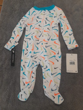 Nike Baby Footed Coverall - 3 Mo. Infant - White with Colorful Swooshes