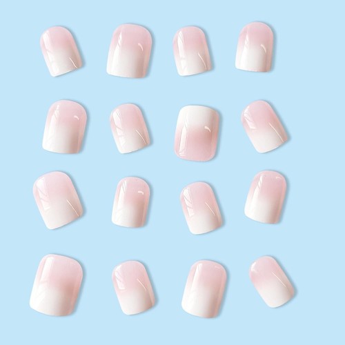 Nails Press ons,White Ombre Short Square Press on Nails Fake Nails Glossy Acryli - Picture 3 of 8