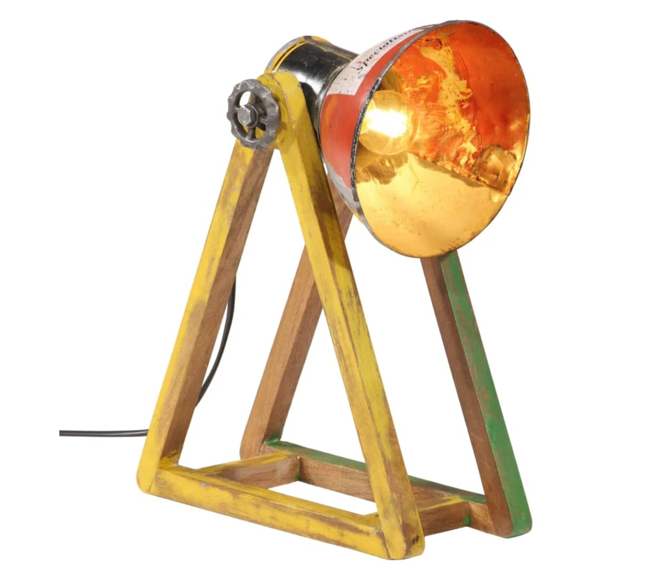 Vintage Schreibtischlampe Mangoholz Metall 25W Industriestil Mehrfarbig - Bild 1 von 4