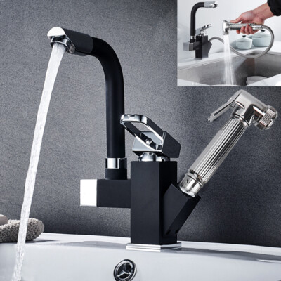 360° Swivel Spout Kitchen Sink Mixer Taps Chrome With Pull Out Bidet Spray Tap