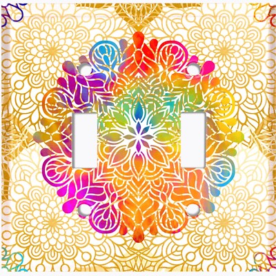 Metal Light Switch Cover Wall Plate Rainbow Mandala Flower Pattern Beige MDL092