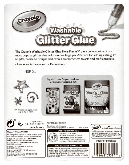 NEW Crayola Washable Glitter Glue, Assorted Colors Fiery Flecks 9 Tubes 3.1 oz 