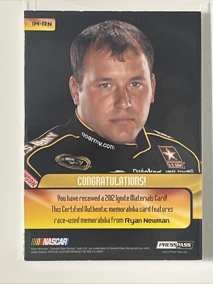 RYAN NEWMAN #39 US Army Ignite Materials Relic /99 2012 Press Pass Ignite - Image 2 of 2