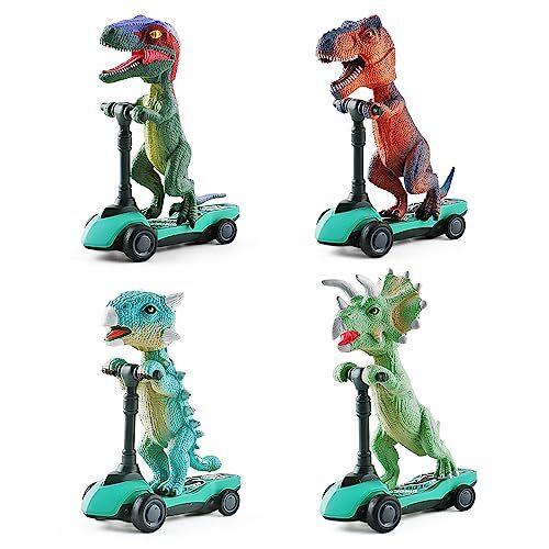 DINOBROS Dinosaur Scooter Toys Pull Back Cars Mini Finger Kick Scooters Boy 