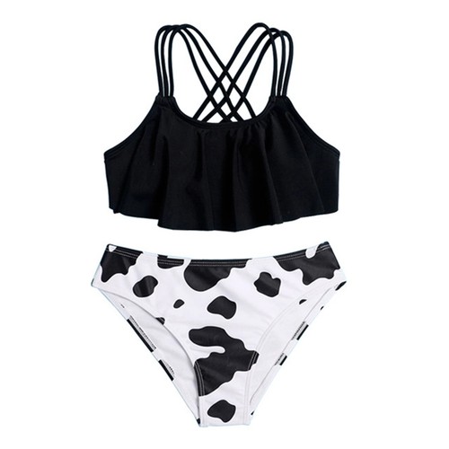Kids Girls Bathing Suit Ruffle Swimsuit Quickly-dry Bikini Two Pieces Tankini - Picture 11 of 42