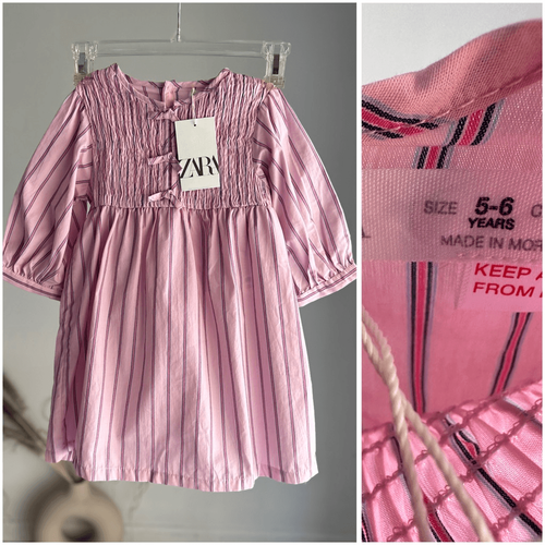 ZARA STRIPED POPLIN DRESS PINK 6Y 45.2 inches NWT - Picture 2 of 4