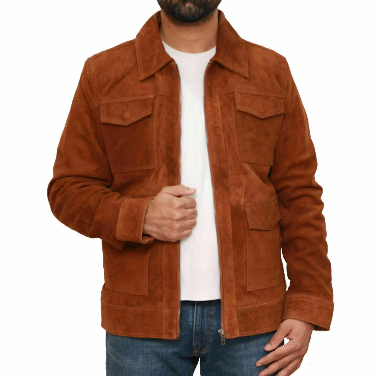 Suede Jacket For Men's Dark Tan Lamsbkin Luxury Fashionable Outfit Coat Jacket