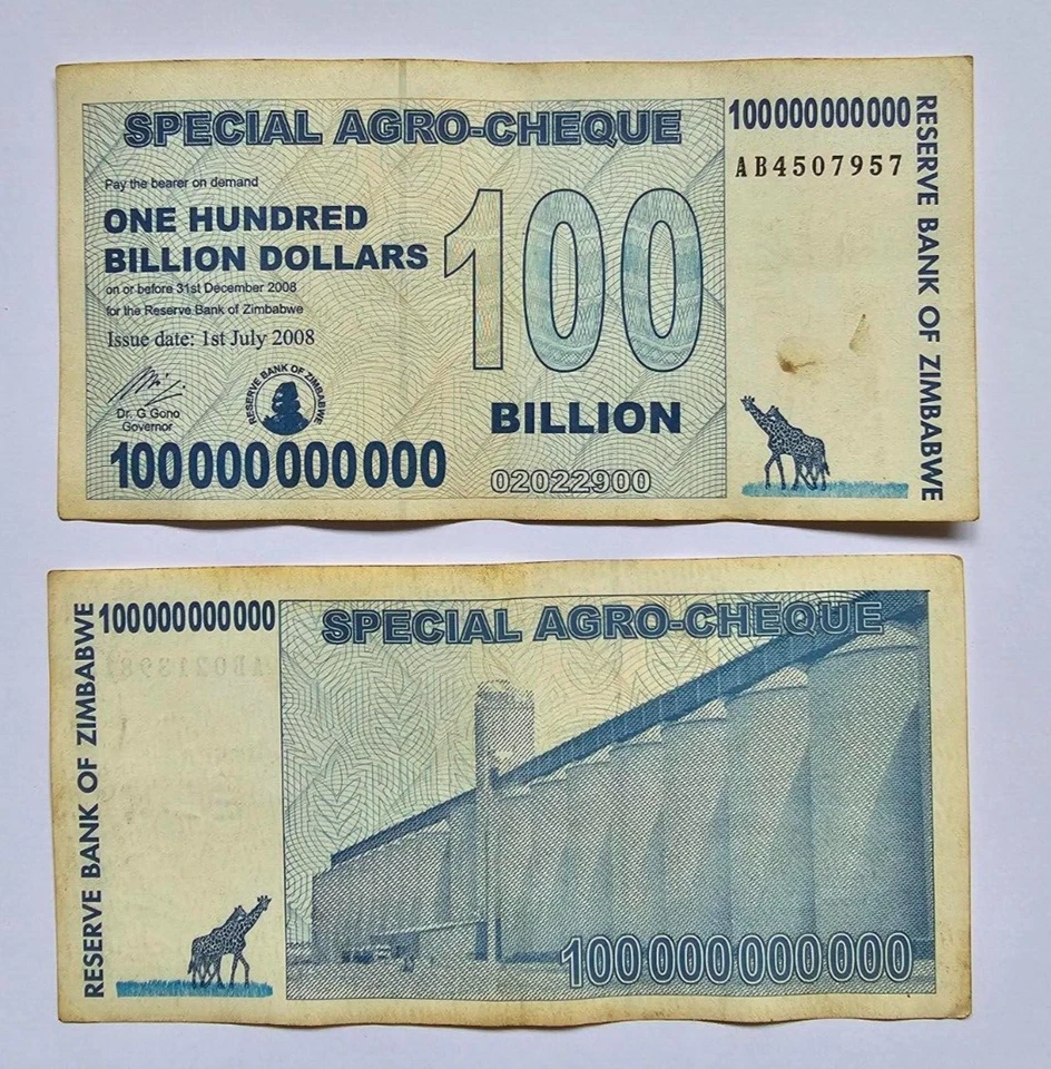 Billetes de dólar de 10 X 100 mil millones especiales de cheque agrícola de Zimbabue. usado. Foto 4 de 4