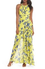Eliza J EJ8-8019 Ruffle Halter Ruffle Maxi Dress SZ 2 ($178) Yellow