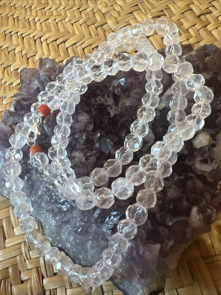 Collar, pulsera cristal blanco monte Ida natural. Hebilla plata 925 Foto 2 de 4