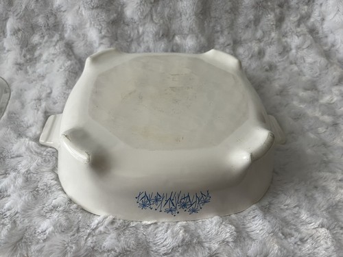 Plato BROWNING de Corning (hecho para Sears) MW9 Plato de vidrio azul margarita con tapa - Imagen 4 de 10