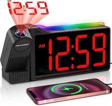 Projection Alarm Clock LED Digital Display USB Loud Nightlight for Bedroom