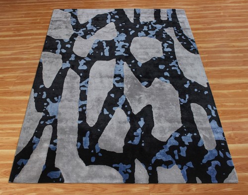 Hand Tufted Natural Wool Modern Living Room Abstract Carpet Grey Area Rug 6x9 Ft - Picture 3 of 9