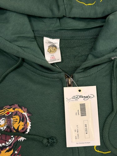 Ed Hardy Zip Up Hoodie Christian Audigier Tiger & Skull Green Y2K size 2XL - 3XL - Picture 9 of 24